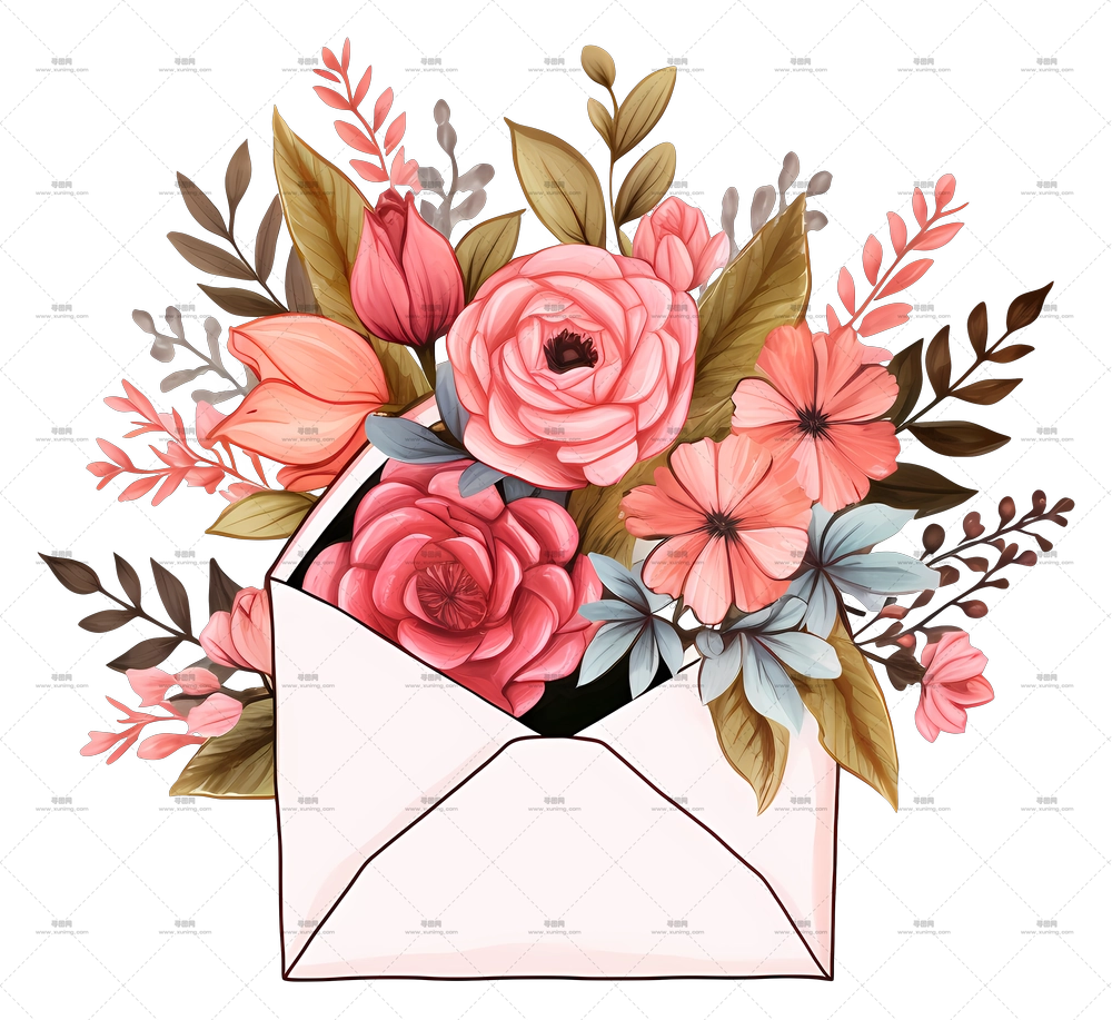 花朵盛开的信封PNG免抠图预览图