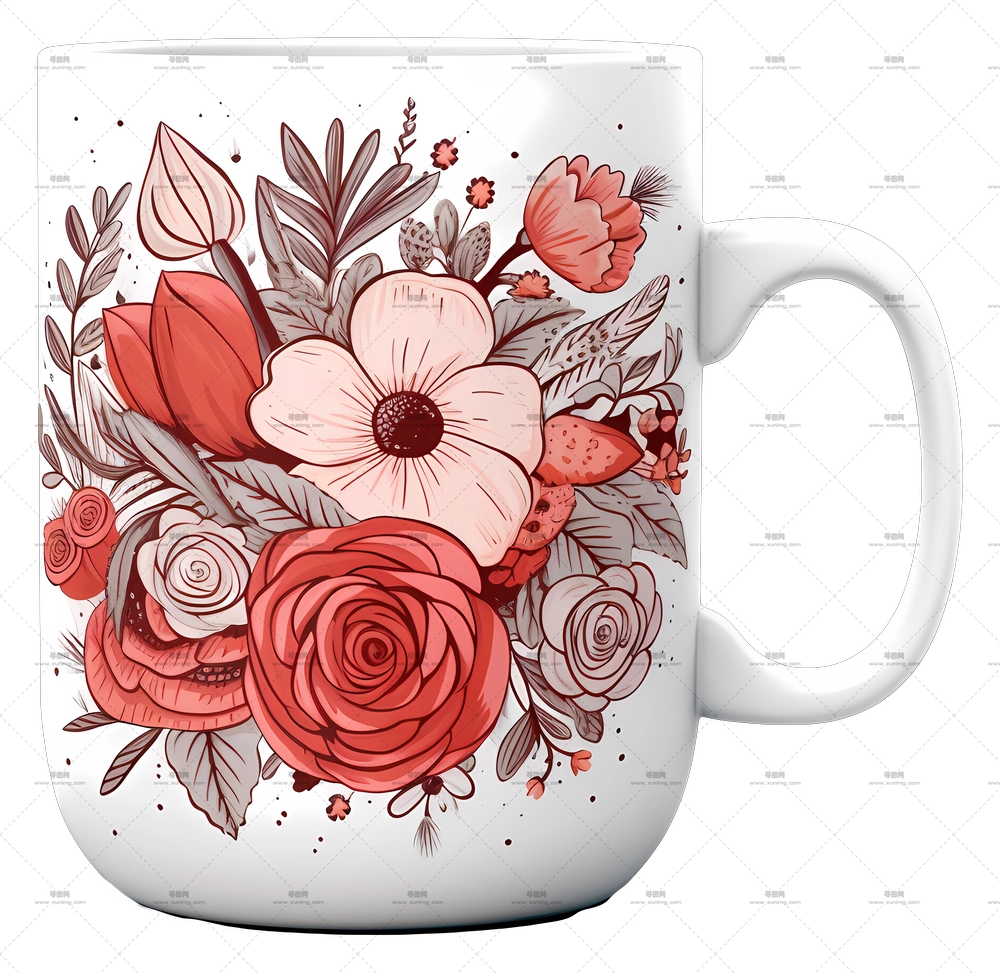 带有红色花卉装饰的白杯PNG免抠图预览图 带有红色花卉装饰的白杯PNG免抠图预览图