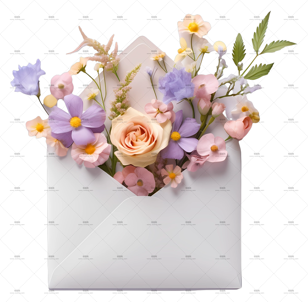 信封中的美丽花束PNG免抠图预览图