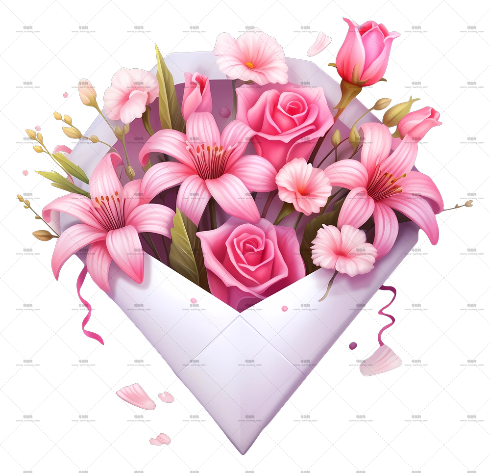粉色束 – 装在信封里的粉色花卉束PNG免抠图预览图