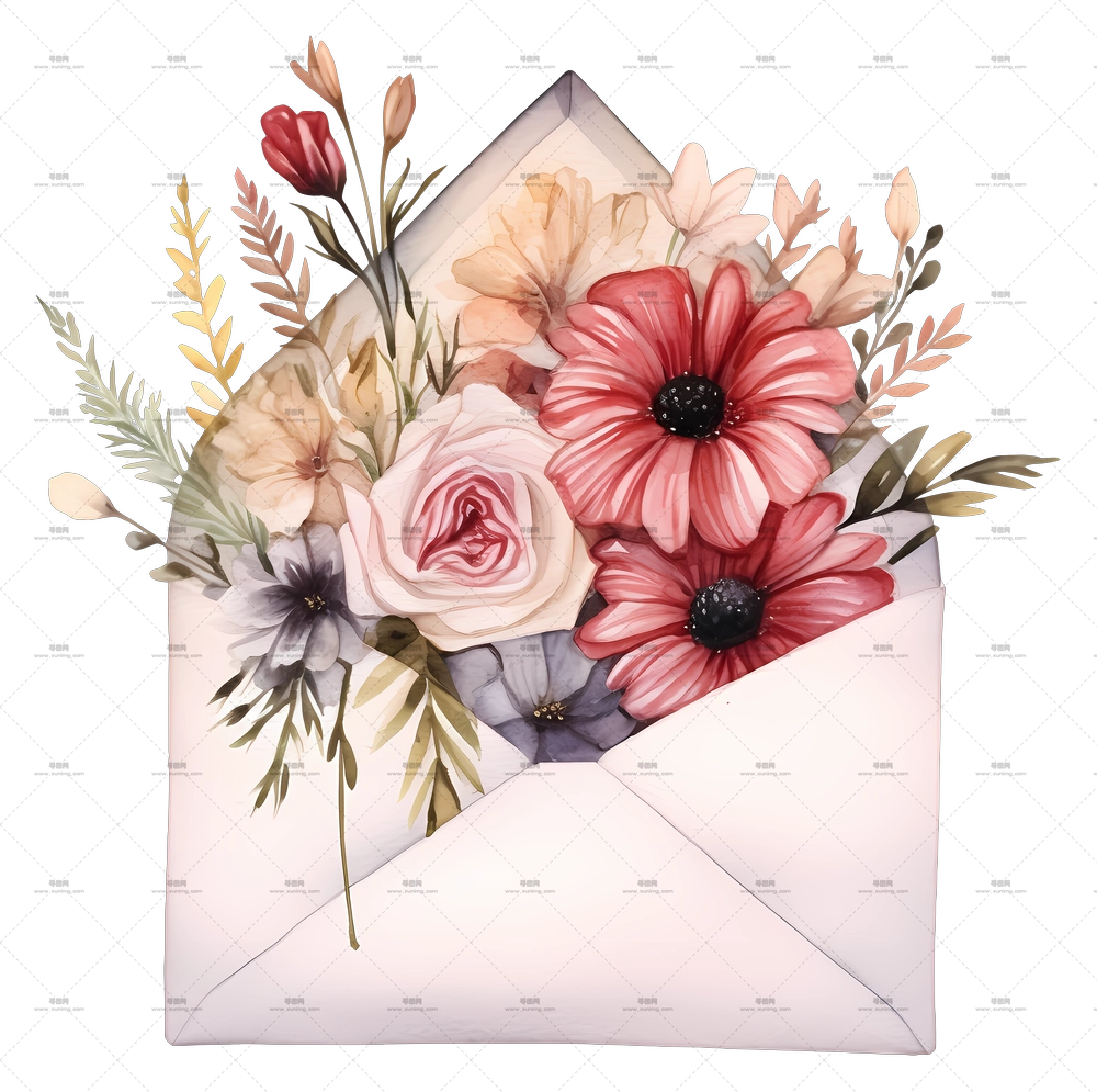 带有美丽花艺的信封PNG免抠图预览图