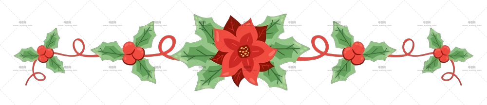 一品红花束 – 圣诞冬青与一品红装饰花环PNG免抠图预览图