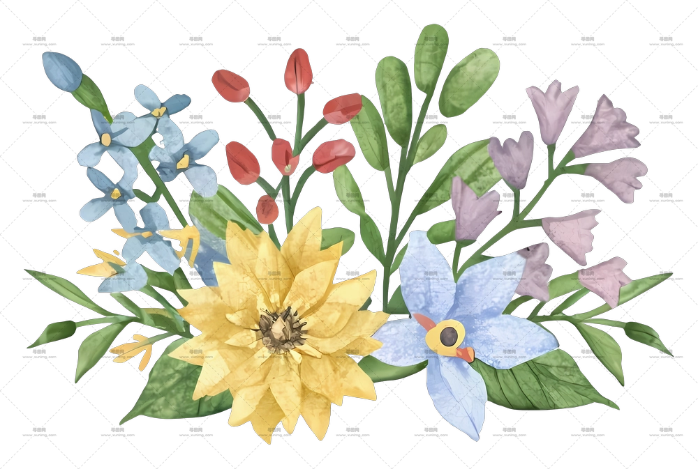水彩花卉花束绘画PNG免抠图预览图