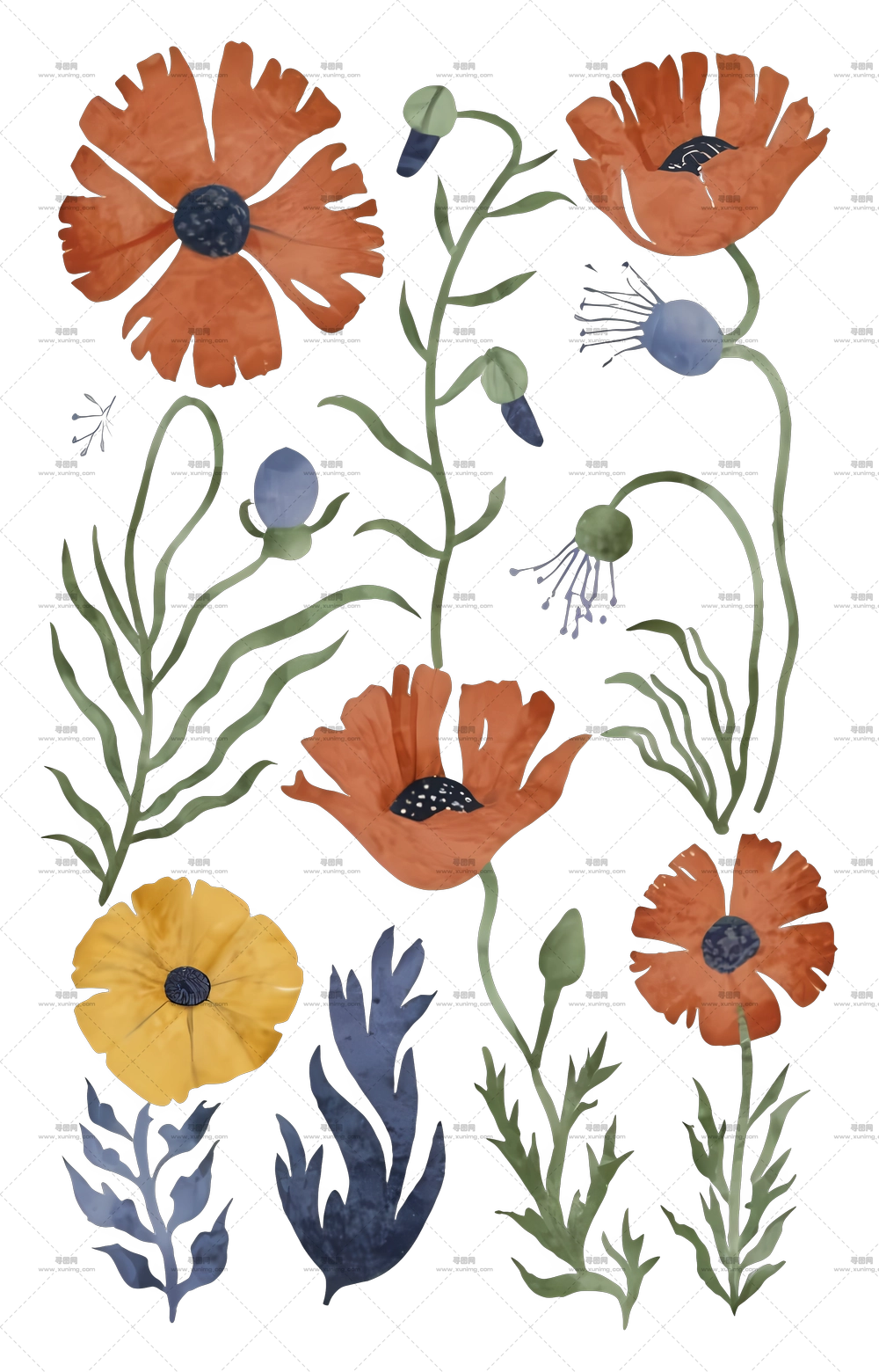 彩色花束 – 水彩植物花卉艺术作品PNG免抠图预览图