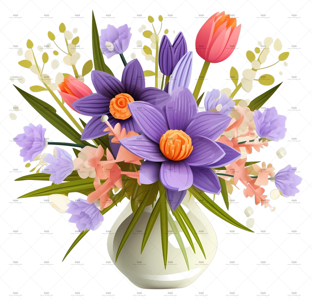 瓶中春日紫粉花束PNG免抠图预览图