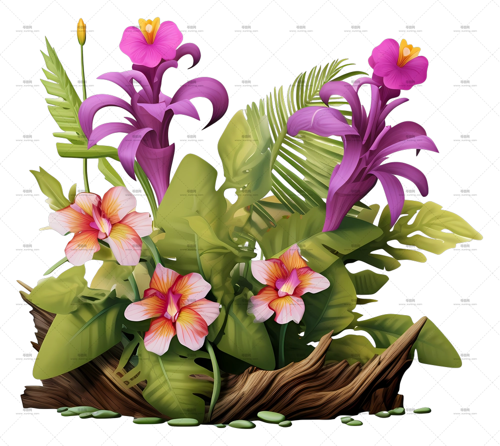热带花卉与叶子的摆设PNG免抠图预览图 热带花卉与叶子的摆设PNG免抠图预览图