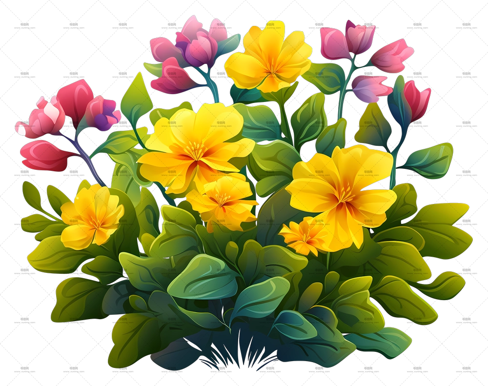 黄色和粉色花朵插画PNG免抠图预览图