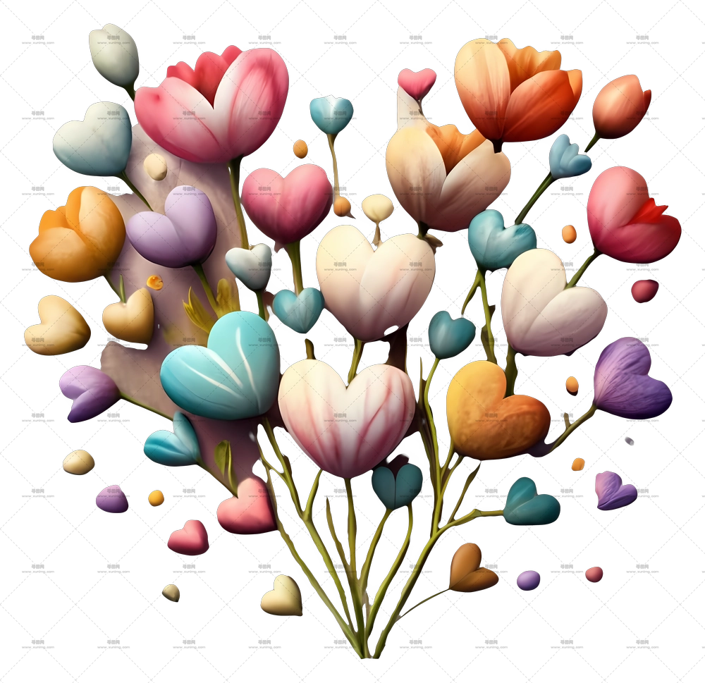 心形花束 – 多彩心形艺术花艺设计PNG免抠图预览图