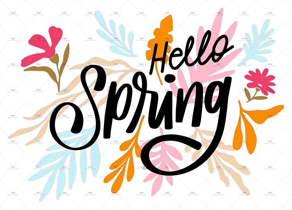 花卉花束 – 欢迎春天花卉文字设计PNG免抠图预览图