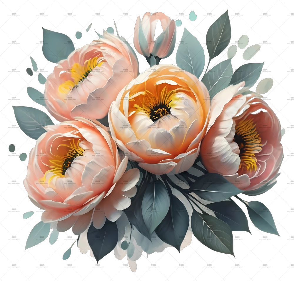 牡丹花束 – 美丽绽放的牡丹花PNG免抠图预览图