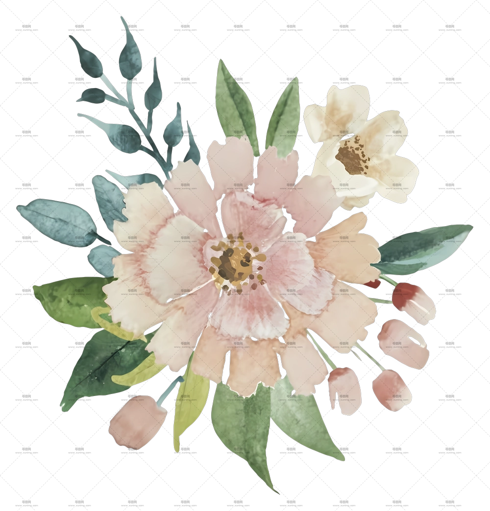 水彩花卉束插画PNG免抠图预览图 水彩花卉束插画PNG免抠图预览图