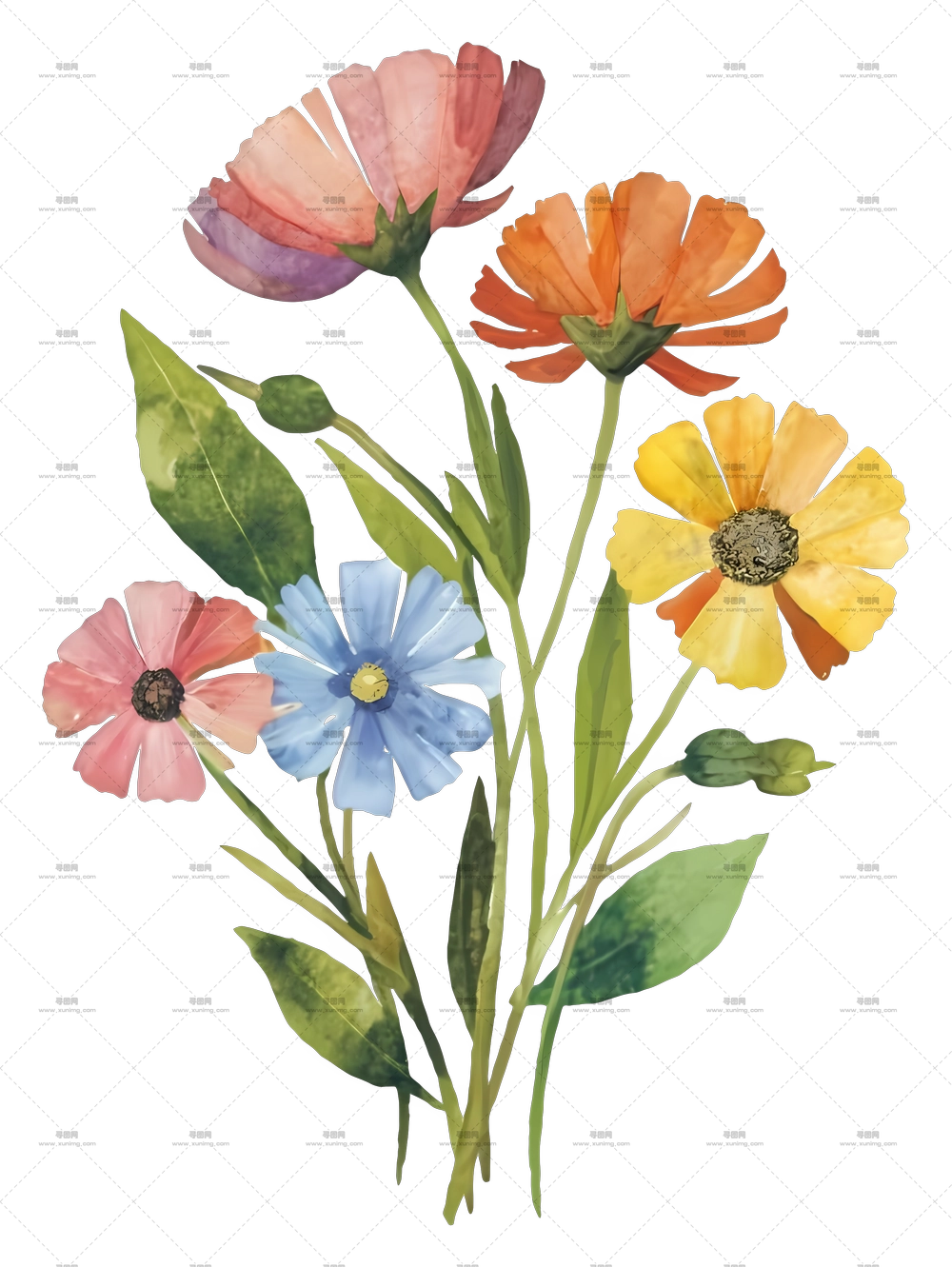 水彩花卉花束PNG免抠图预览图