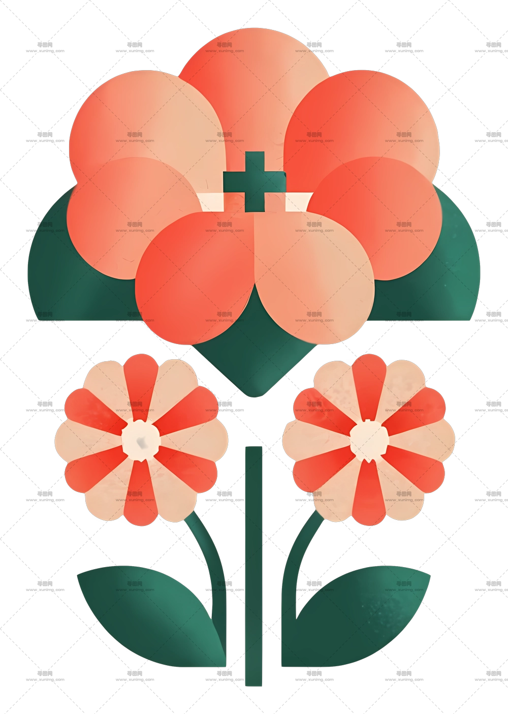 花卉花束 – 带叶子的彩色花朵PNG免抠图预览图