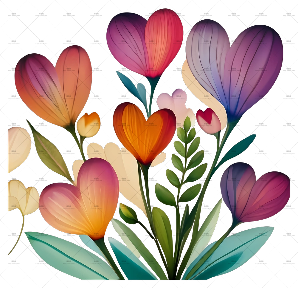 多彩心形花朵PNG免抠图预览图