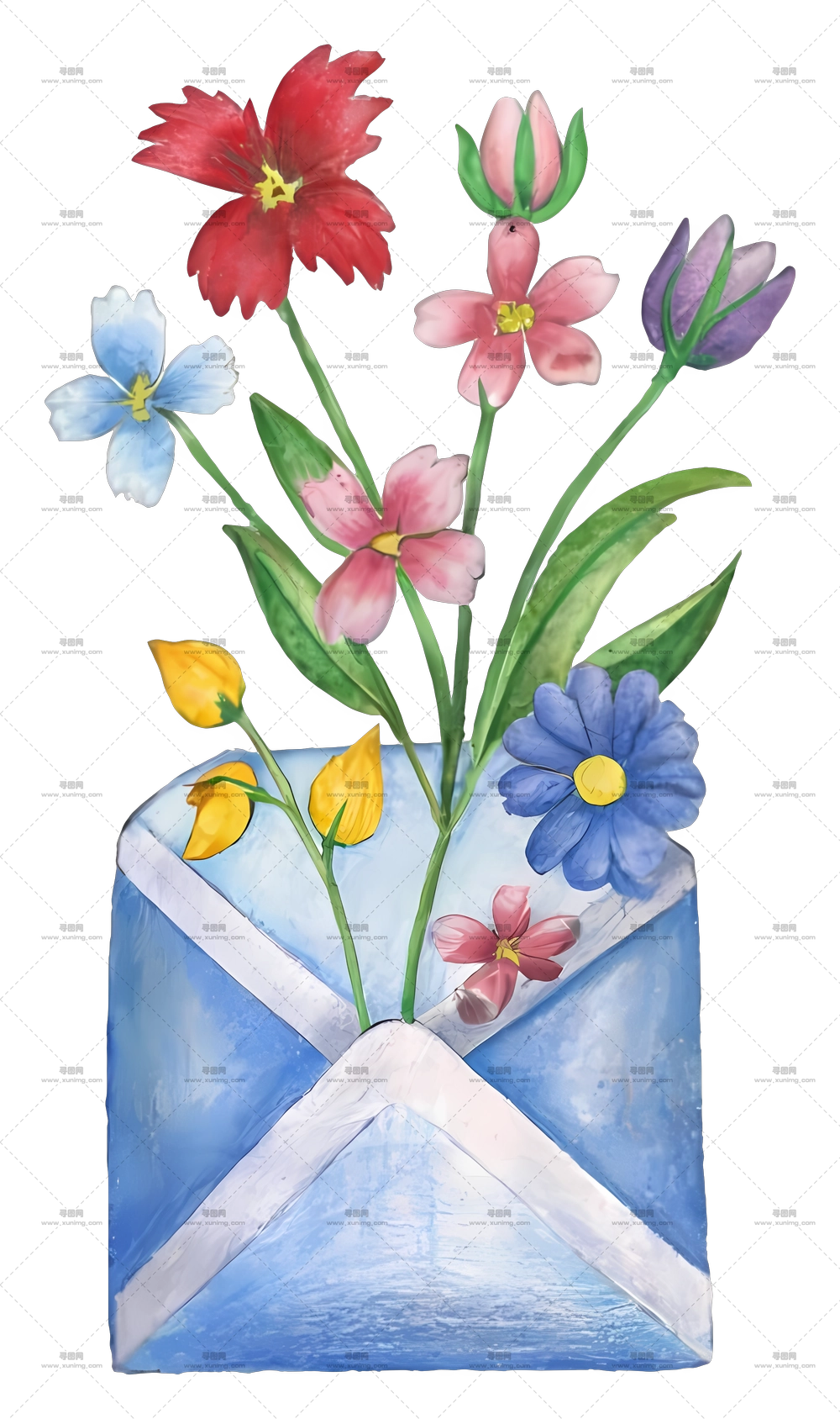 彩色花束 – 装在信封里的彩色花朵PNG免抠图预览图