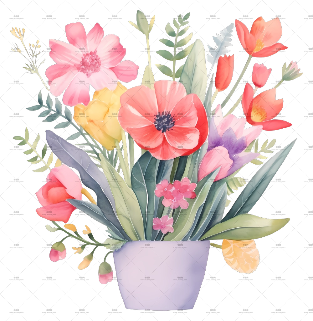 彩色花束 – 装饰性花盆中的多彩花艺PNG免抠图预览图