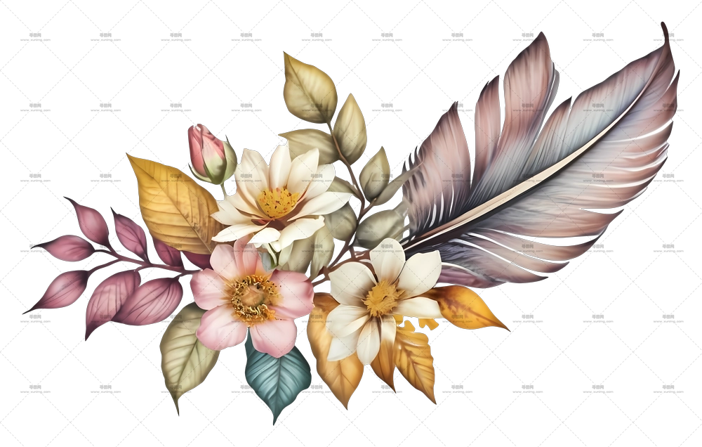 带羽毛的花艺组合PNG免抠图预览图