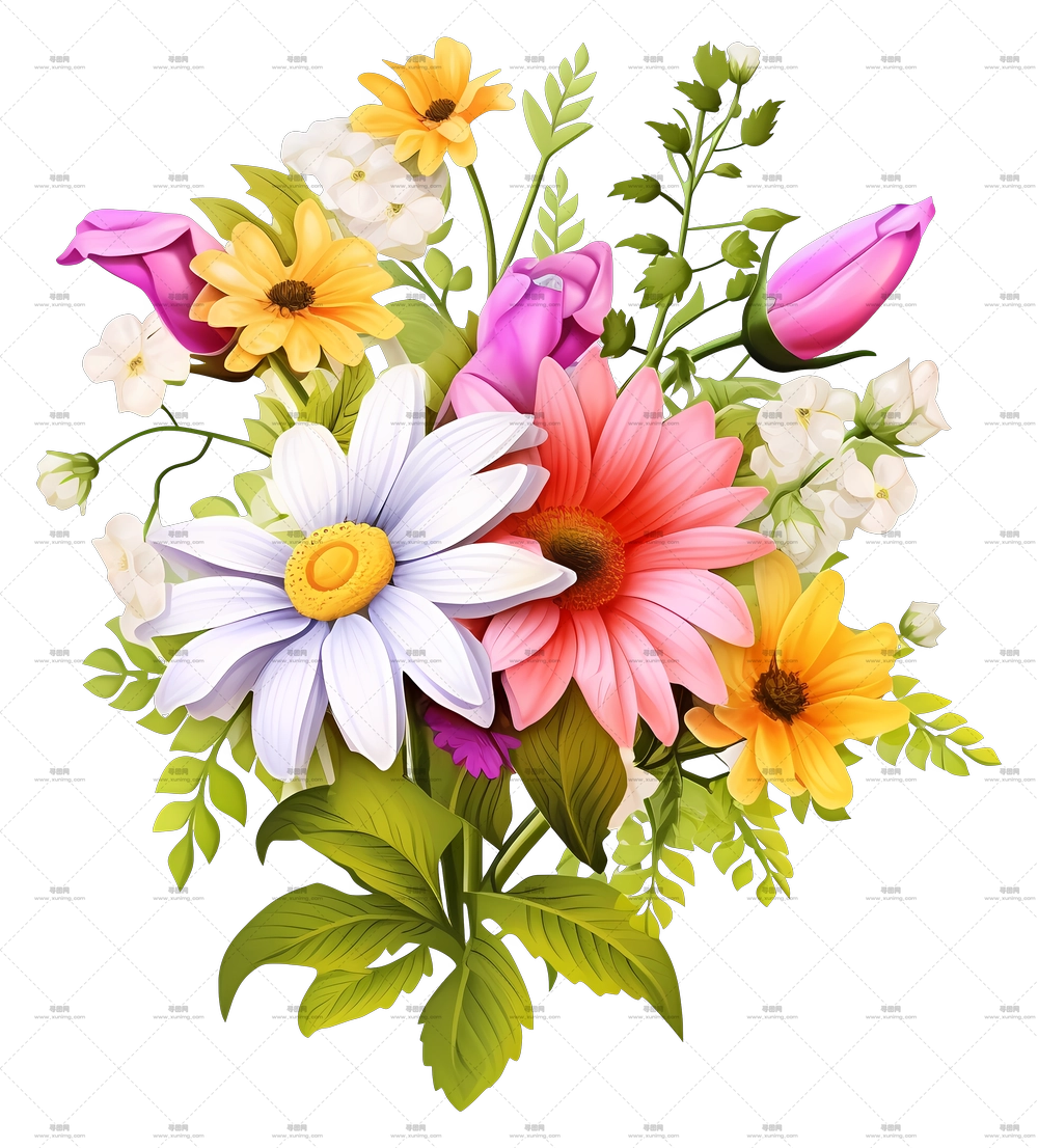 带叶子的明亮花束PNG免抠图预览图 带叶子的明亮花束PNG免抠图预览图