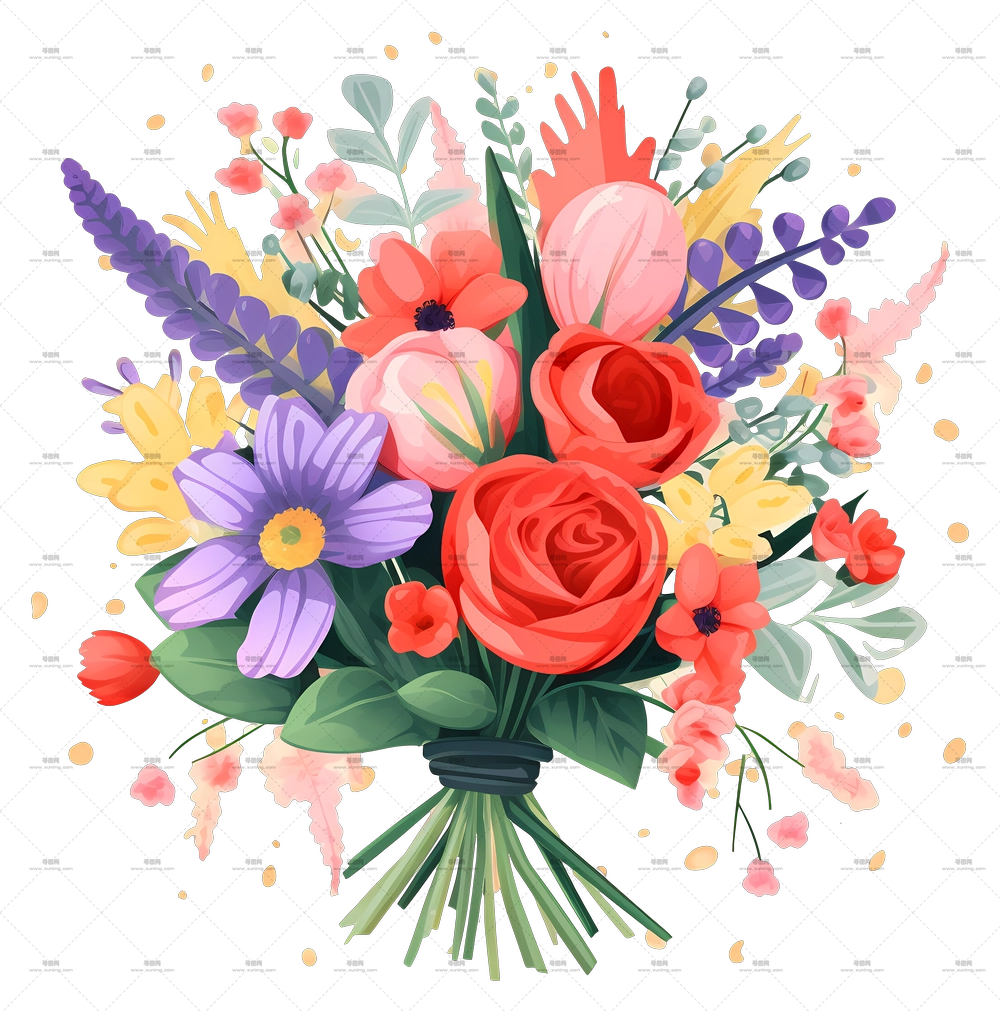 关键词花束 – 多彩花束的插画PNG免抠图预览图