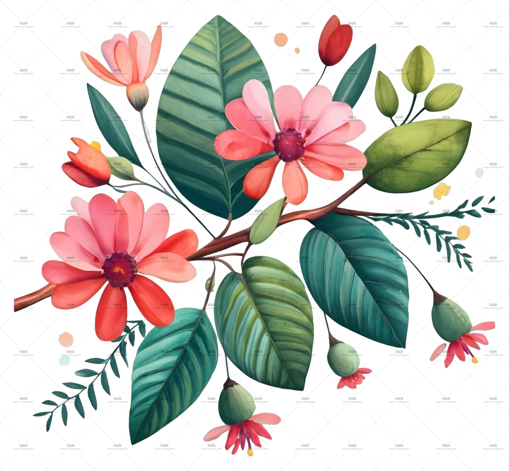多彩花束 – 粉绿花艺花束插画PNG免抠图预览图