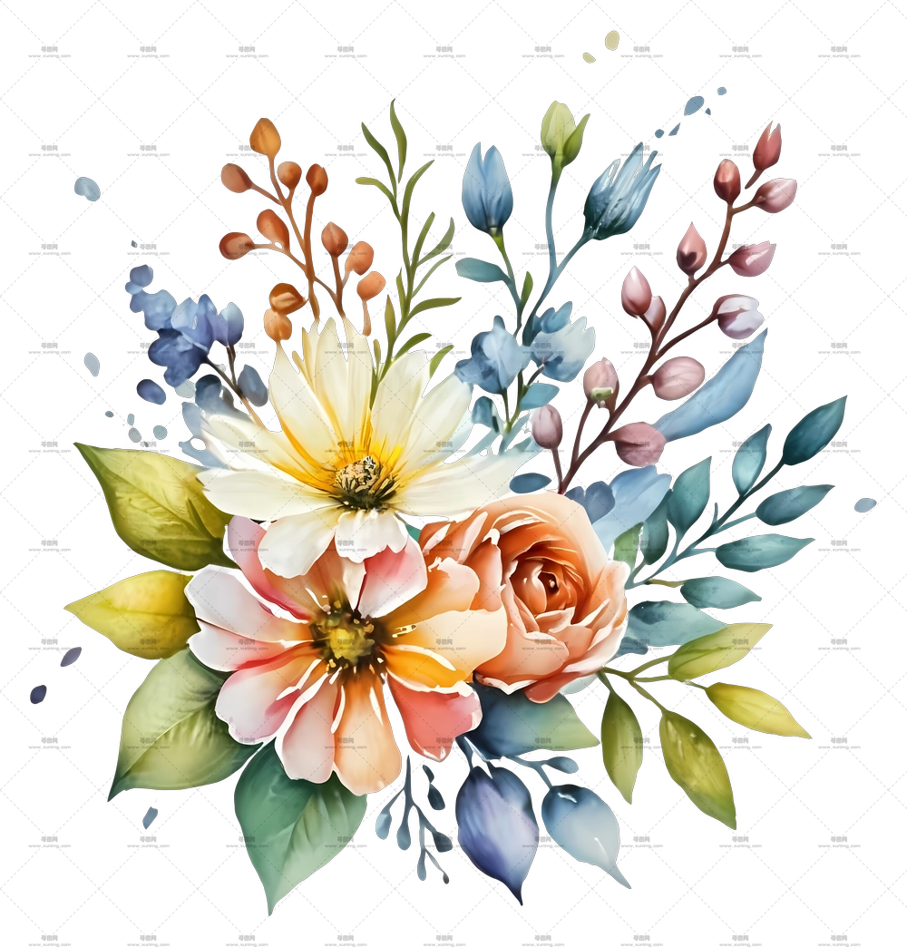 美丽的花束 – 精美的水彩花卉花束插画PNG免抠图预览图