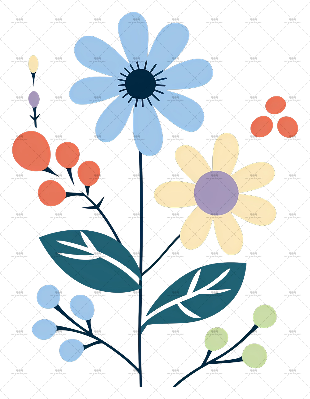 多彩花朵插画PNG免抠图预览图