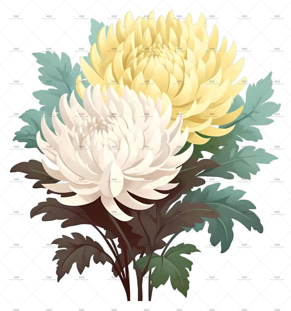 黄白菊花插画PNG免抠图预览图