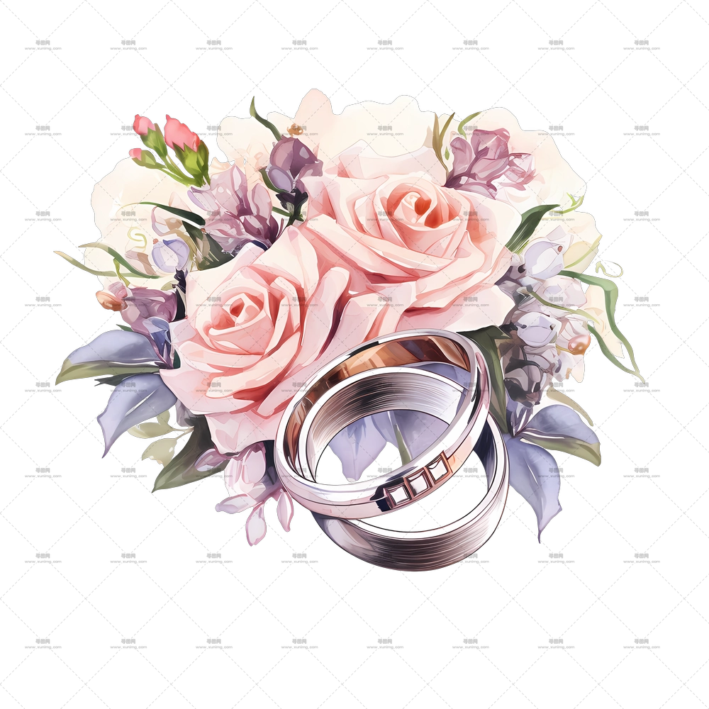 婚礼捧花 – 带有玫瑰的婚礼戒指PNG免抠图预览图