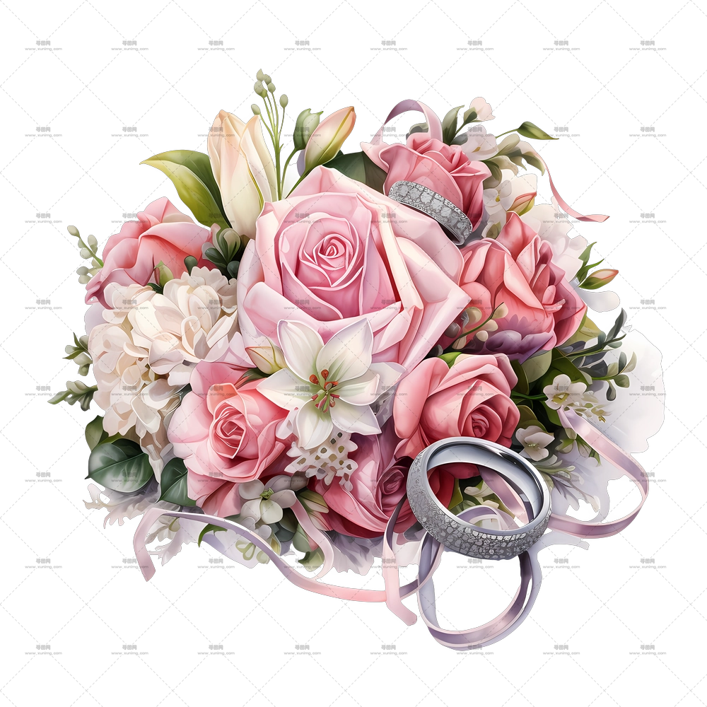 婚礼捧花 – 浪漫婚礼捧花配戒指PNG免抠图预览图