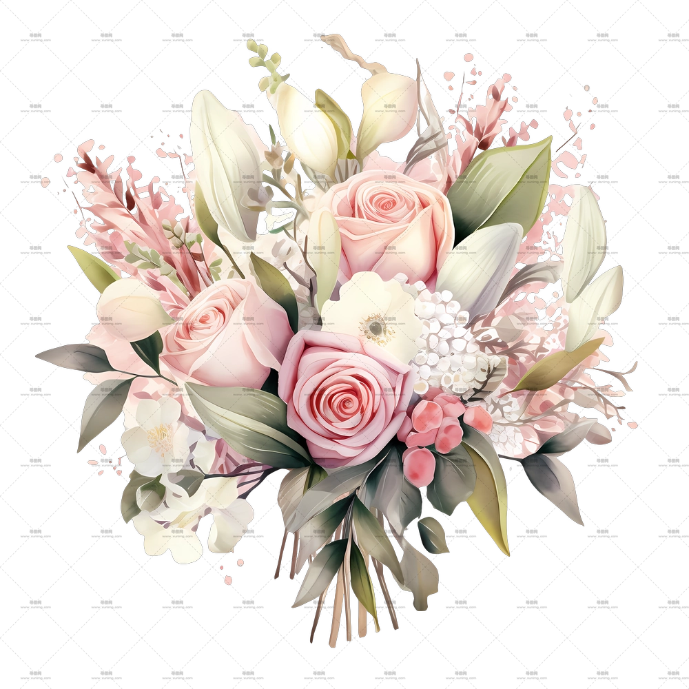 婚礼捧花 – 粉白鲜花束PNG免抠图预览图