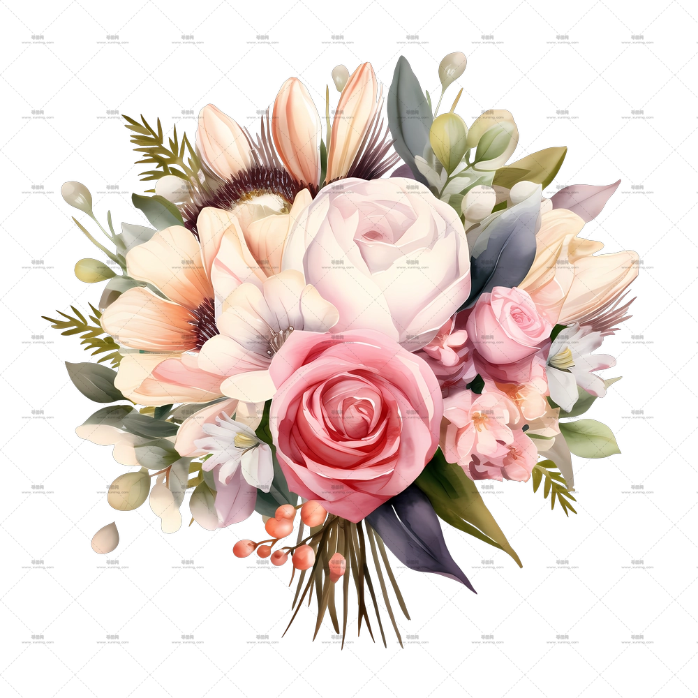 婚礼捧花 – 精致的玫瑰与百合花束PNG免抠图预览图