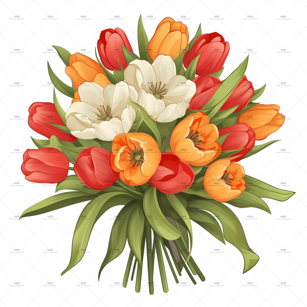 郁金香花束 – 生动的郁金香花束插画PNG免抠图预览图