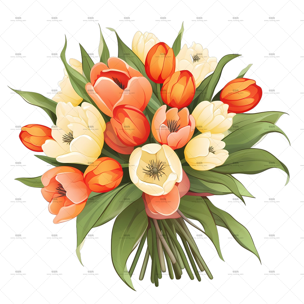郁金香花束 – 生机勃勃的郁金香花束插画PNG免抠图预览图