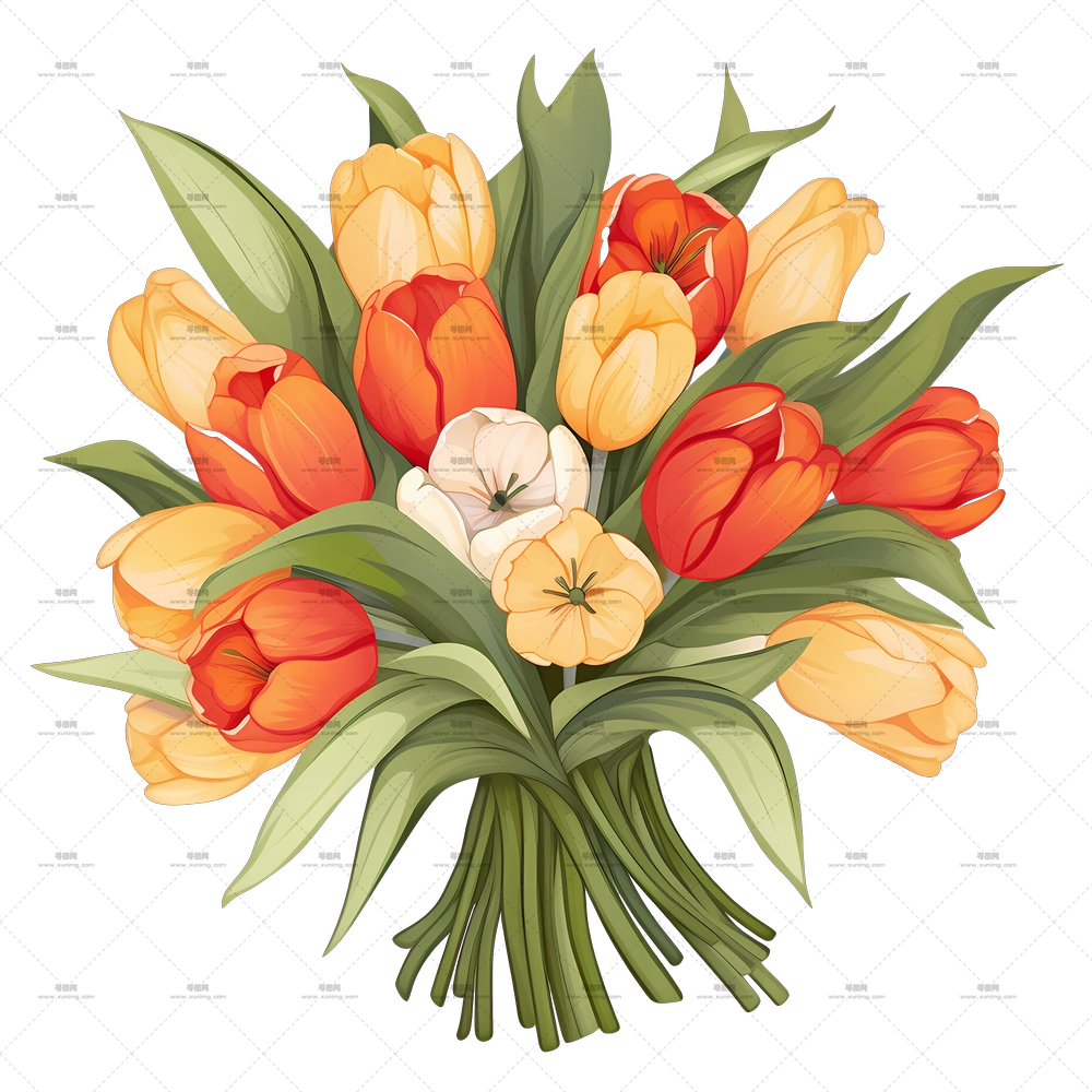 郁金香花束 – 美丽的彩色郁金香花束PNG免抠图预览图