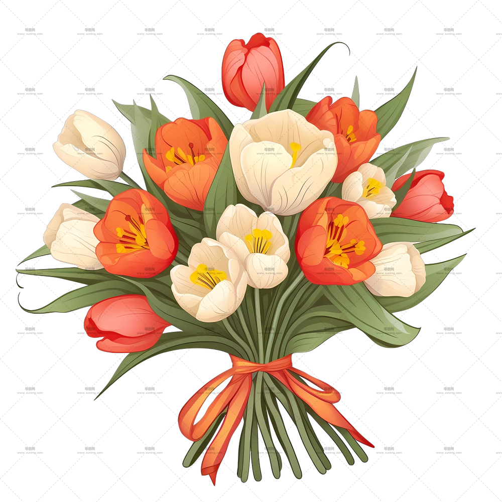 郁金香花束 – 美丽的红白郁金香花束PNG免抠图预览图