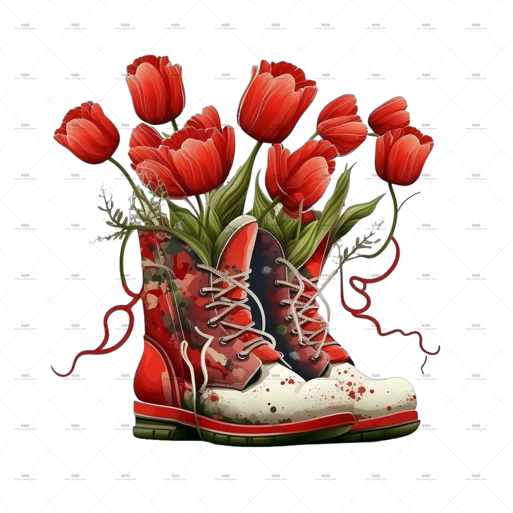 郁金香花束 – 带有郁金香的装饰靴PNG免抠图预览图