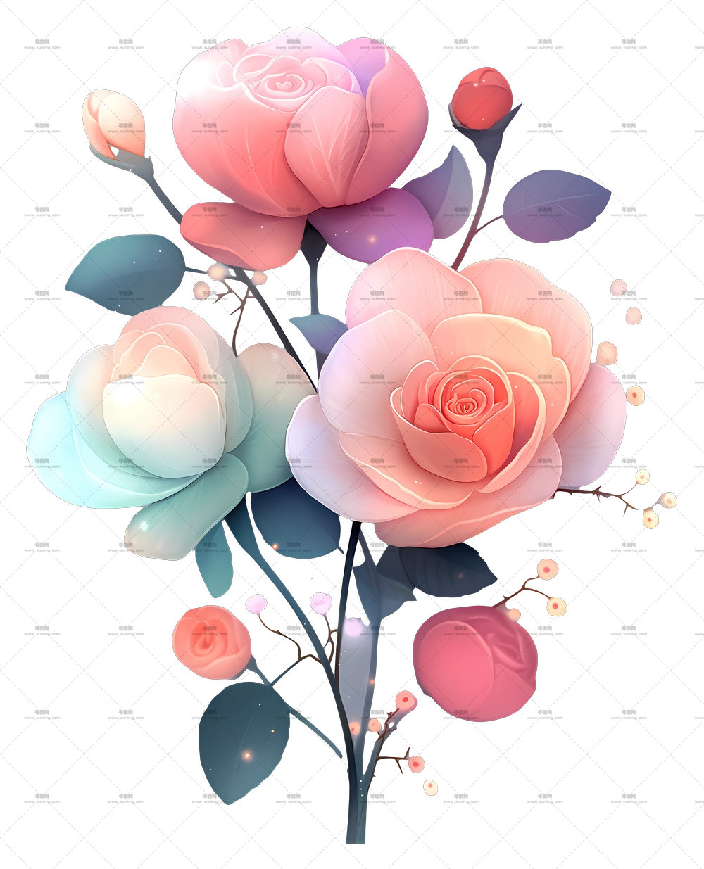 闪亮花朵 – 淡彩花卉束PNG免抠图预览图