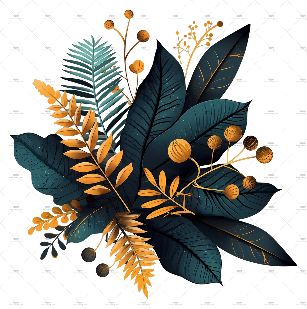 角落装饰金色 – 叶状花束摆设PNG免抠图预览图