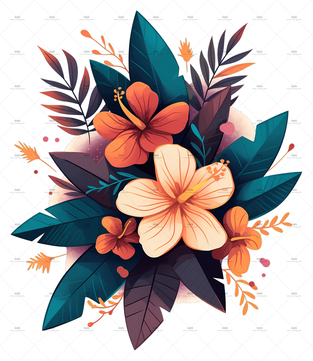 热带花卉线 – 多彩花束PNG免抠图预览图