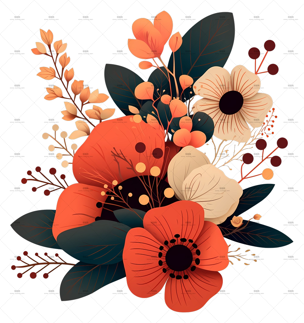 花卉 arrangement 艺术 – 多彩花卉束PNG免抠图预览图