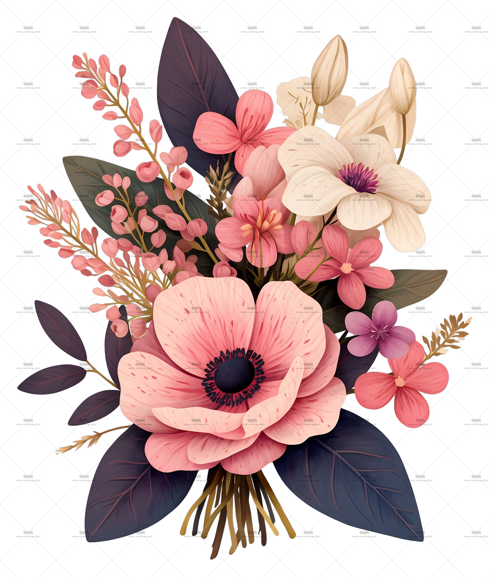 花卉布置艺术 – 粉色花卉的美丽花束PNG免抠图预览图