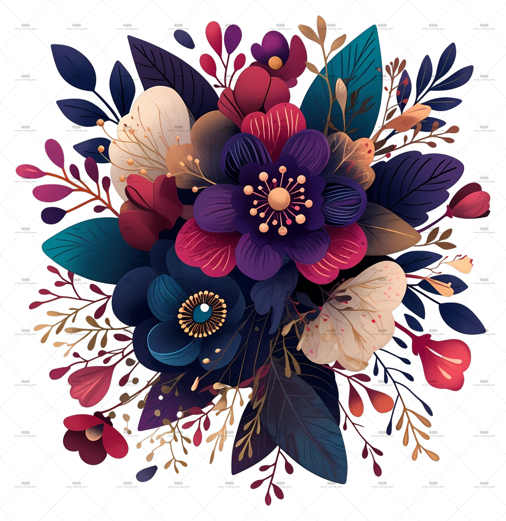 花艺 – 多彩花束插画PNG免抠图预览图