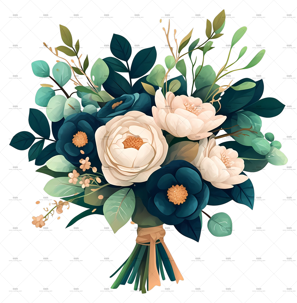 花束艺术 – 带绿叶的优雅花束PNG免抠图预览图