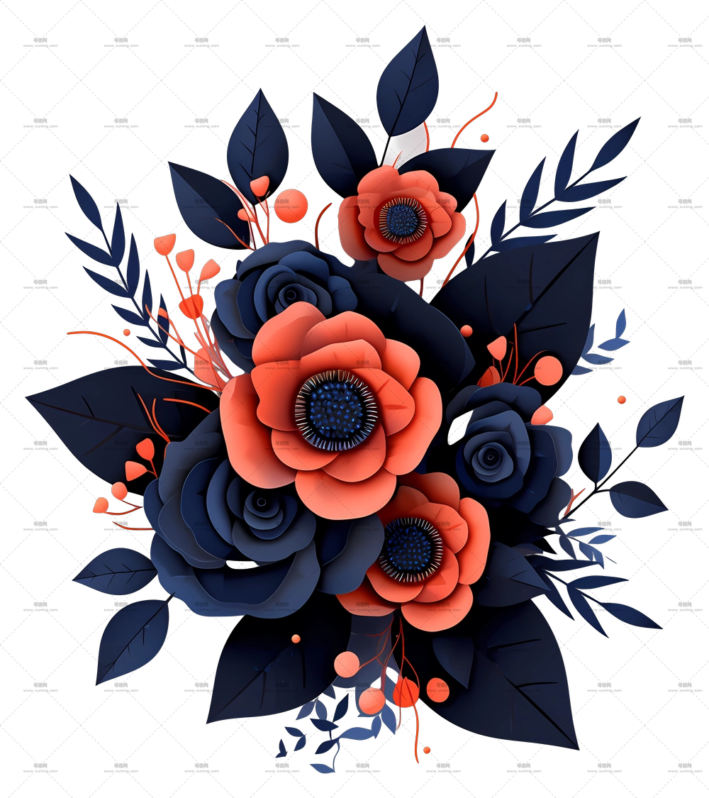 优雅花艺 – 多彩花卉花束插画PNG免抠图预览图