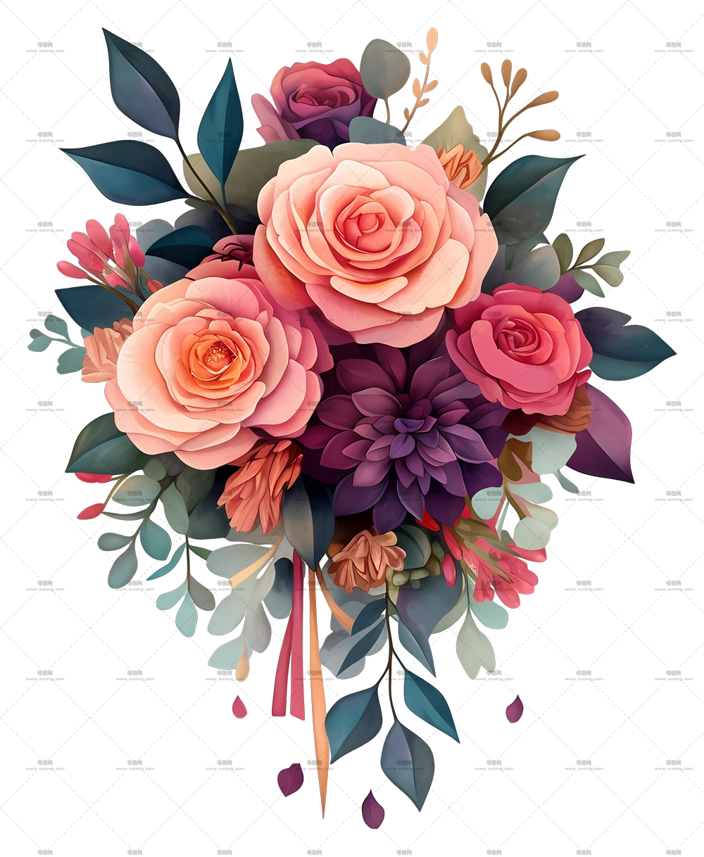 婚礼花束 – 美丽玫瑰花束PNG免抠图预览图