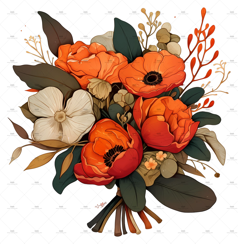 花束艺术 – 美丽的橙色花束PNG免抠图预览图