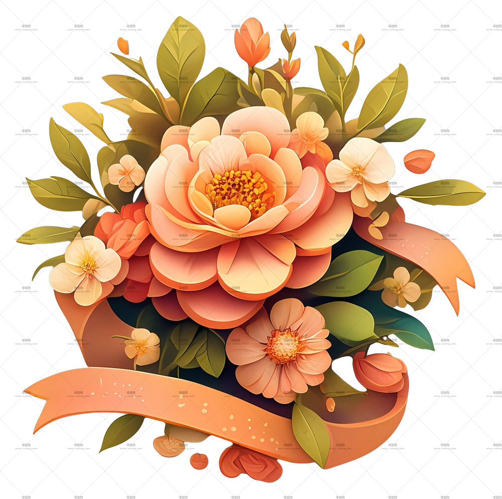 周年纪念花艺 – 带丝带的花束PNG免抠图预览图