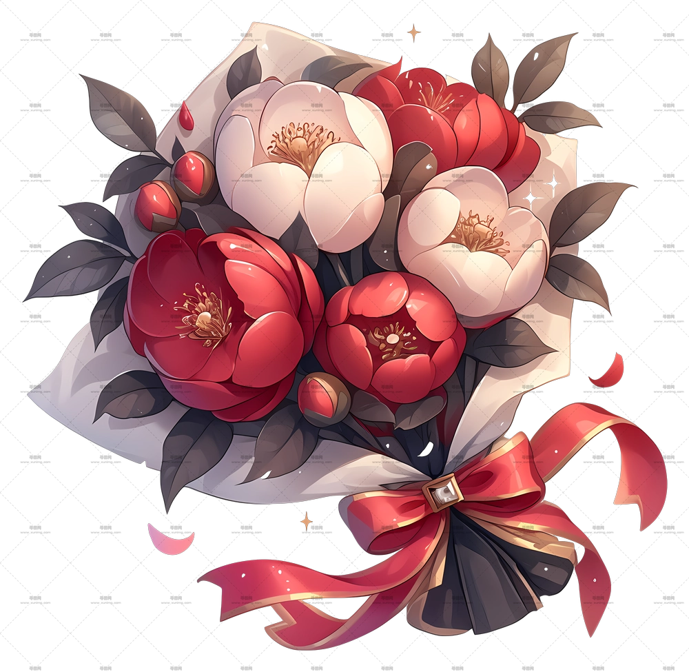 周年纪念花艺 – 红白花优雅花束PNG免抠图预览图