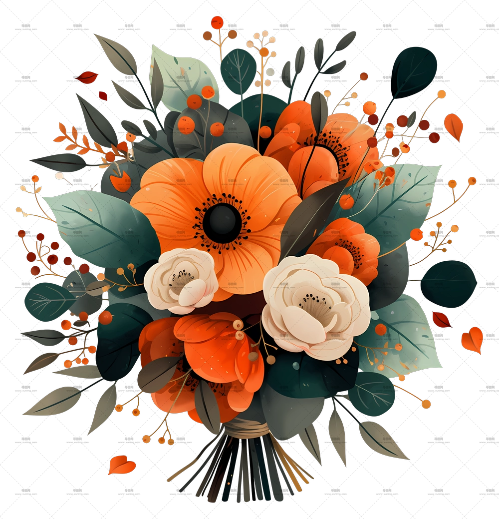 婚礼花卉艺术 – 精美的花束插画PNG免抠图预览图