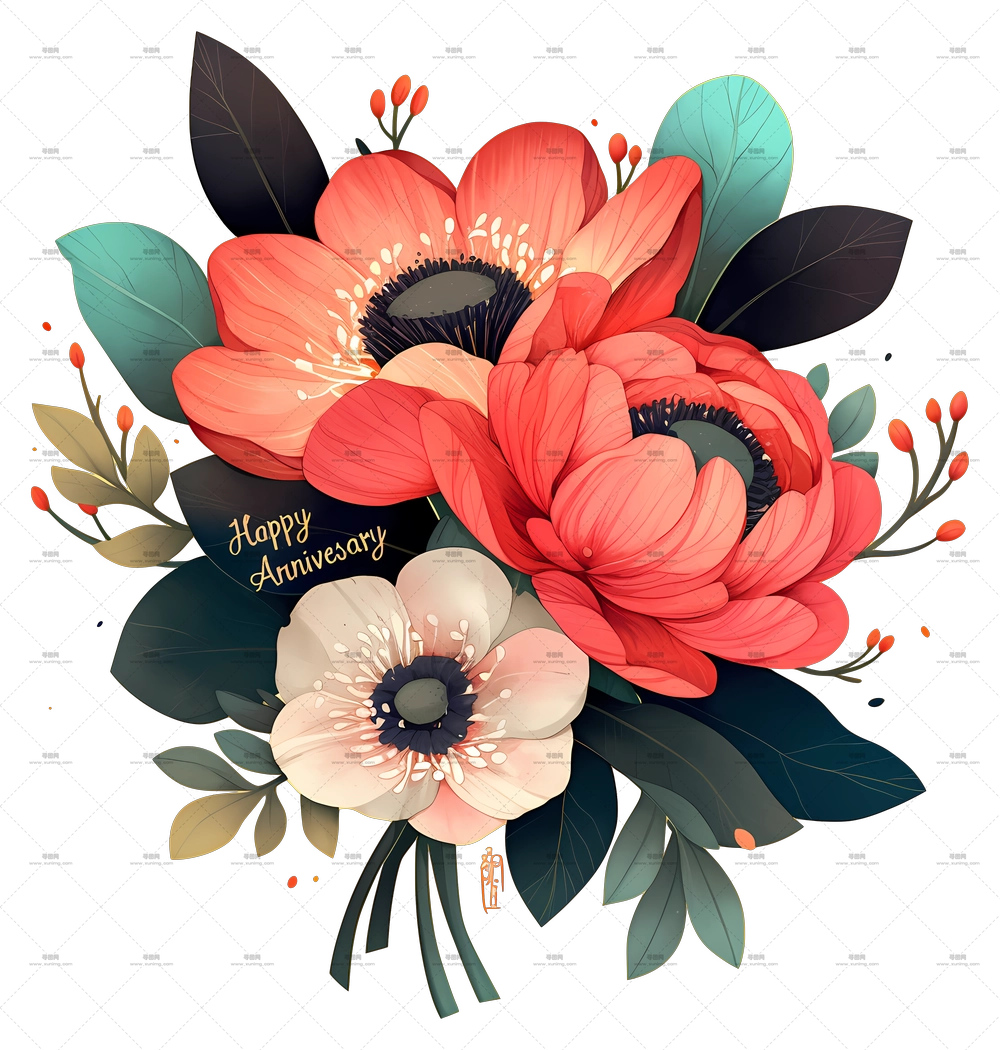 周年纪念快乐 – 花束庆祝周年纪念PNG免抠图预览图